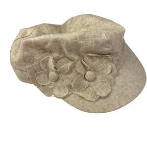Payless Newsboy Cap Hat 70% Linen 30% Cotton Floral Beige One Size Boho Chic